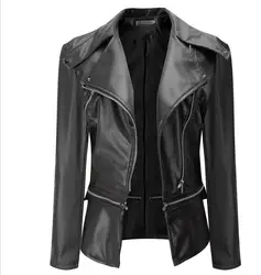New Jackets Women's clothing Coat High Quality Pu Leather Jacket Fashion Zip Slim Motorcycle soft bright Outerwear Small Cats