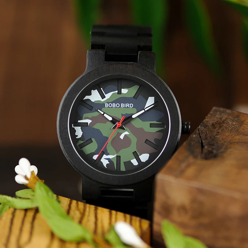 BOBO BIRD Men Wood Timepieces Luxury Stylish Ebony Male Quartz Watches Military Chronograph In Gift Box relogio masculino V-R16