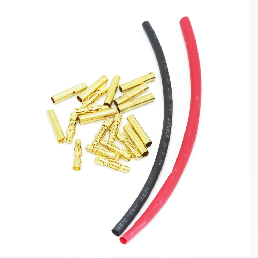 10 Pairs 2.0mm 3.0mm 3.5mm 4.0mm 8.0MM Gold Plated Bullet Banana Plugs Male Female Connectors with 20CM Heat shrinkable tube