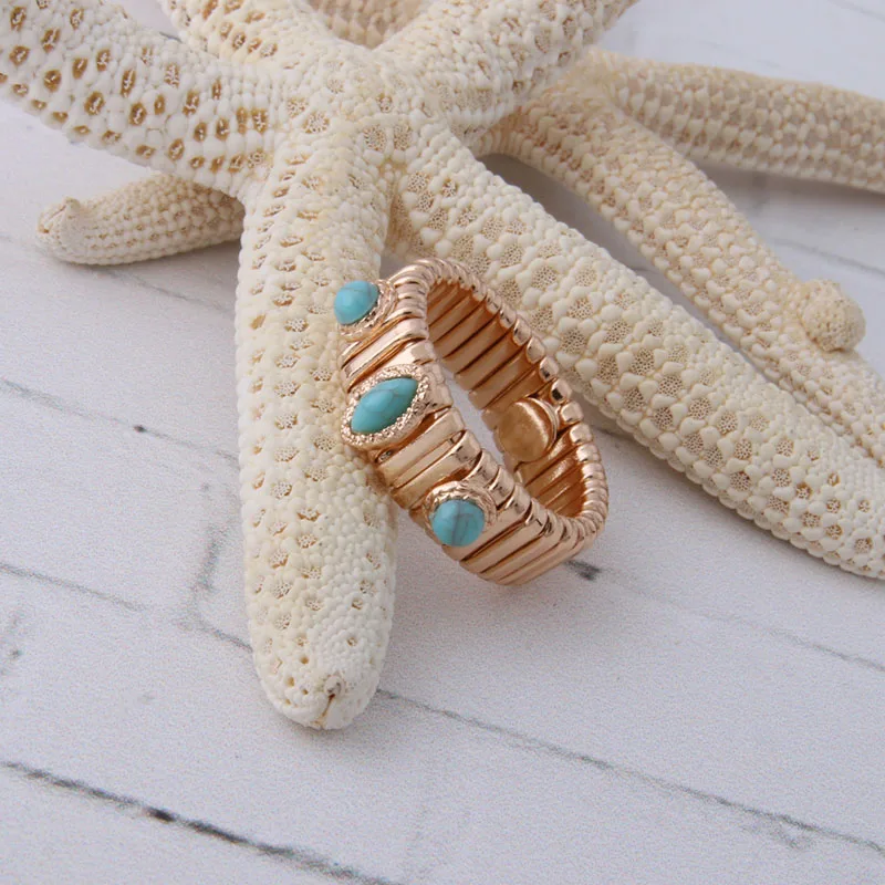 NeeFuWoFu gold color ring elastic force Copper Natural stone rings Bohemia de Madera Pulseira Estrela de Cinco Elastic jewelry
