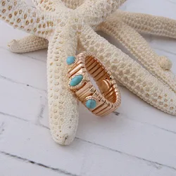 NeeFuWoFu gold color ring elastic force Copper Natural stone rings Bohemia de Madera Pulseira Estrela de Cinco Elastic jewelry