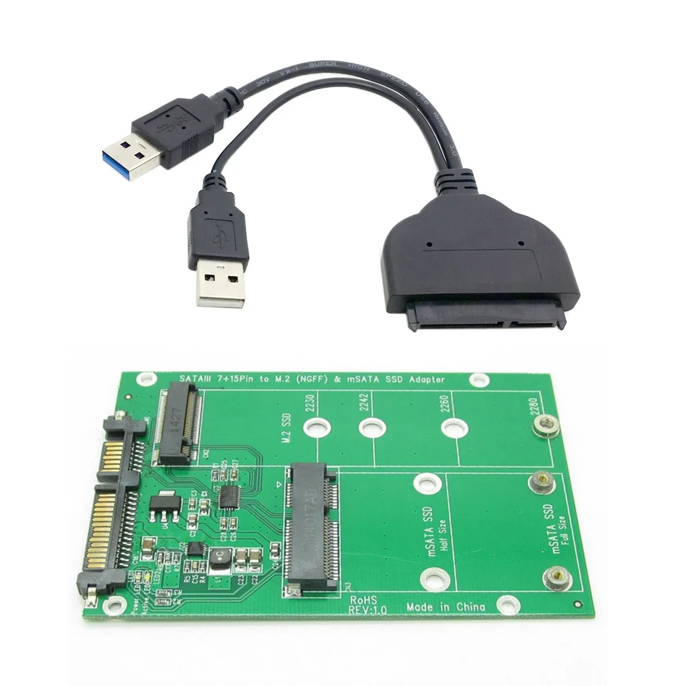 

Cablecc USB 3.0 to SATA 22pin 2.5" Hard Disk to 2 in 1 Combo 2 Lane M.2 NGFF & mSATA SSD Adapter Converter