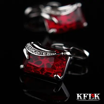 

KFLK Luxury shirt cufflinks for men's Wedding Brand cuff buttons Red Pierced cuff links High Quality abotoaduras Jewelry