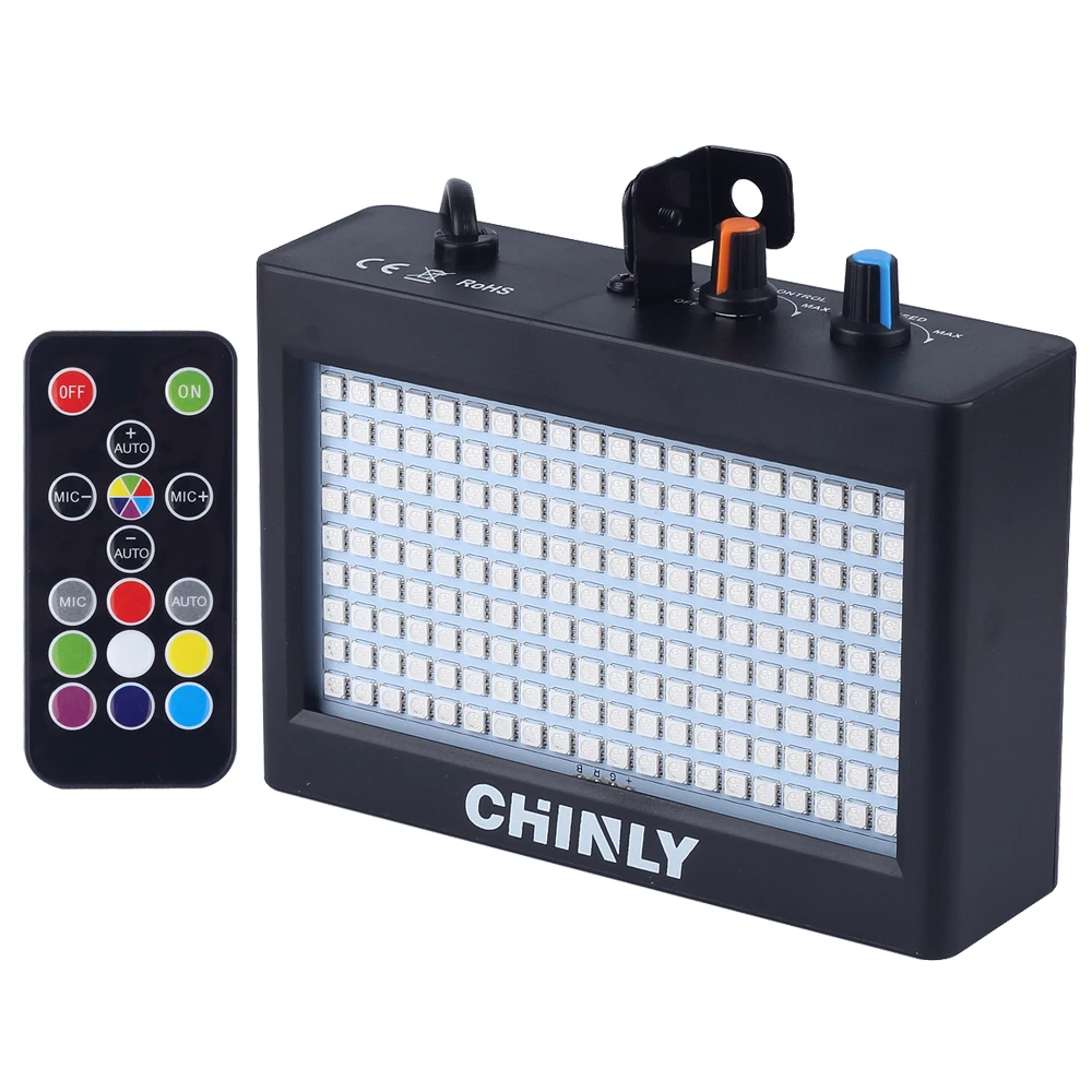 CHINLY-luz estroboscópica portátil con Control remoto de sonido, 35W RGB de dispositivo de iluminación, 180 LED, velocidad ajustable para escenario,