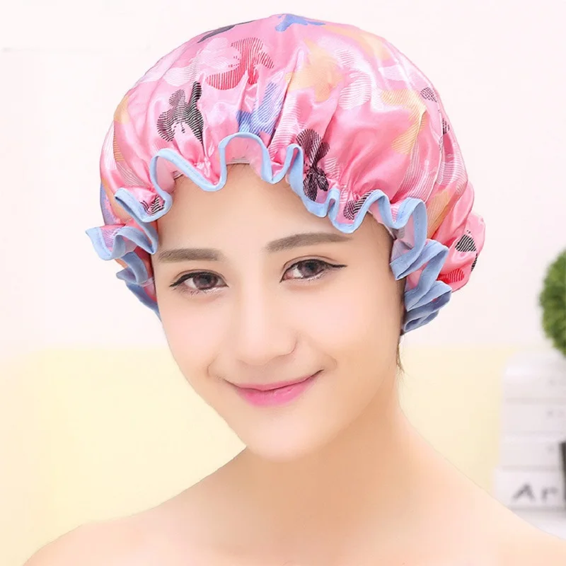 Butterfly Women Shower Cap Waterproof Shower Hair Cap Double Layer Bathing Cap Hat Randomly Color Bathroom Accessories