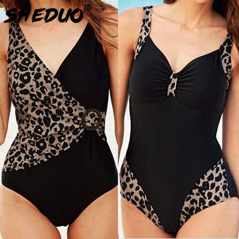 One-piece Plus Size Women Swimwear Leopard Backless Swimsuit Straps Bathing Suit Beach Wear Bodysuits 2019 New