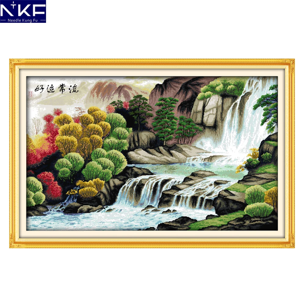 NKF Good Luck Always with You Cross Stitch Handmade Craft Scenery Design Needlework Cross Stitch Set Embroidery for Home Decor