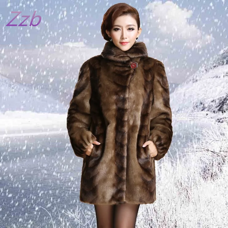 

New 2018 Europe style women's outerwear Imitation mink fur top long design clothing marten overcoat leather fur coat