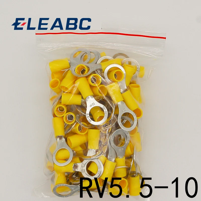 RV5.5-10 žlutý prsten izolovaného svorka oblek 4-6mm2 kabel drát konektor 50pcs/pack kabel překážka svorka RV5-10 RV