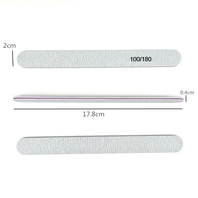 10 Pcs Acrylic UV Gel Polish Nail File Straight Grey 100/180 Grit Sanding Nails Art File Kalk Nagels Manicure Accessorios Tools