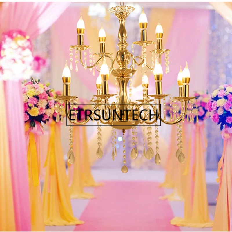 Wedding Metal Crystal Chandelier Ceremony Pavilion Ceiling 12 Lights Wedding Centerpiece props KTV Party Restaurant Decoration