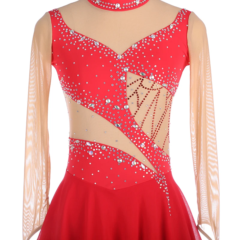 Figure Skating Competition Dress Customized Women\'s Children\'s Rhythmic Gymnastics Dance Performance Dress Red Mesh Clothing