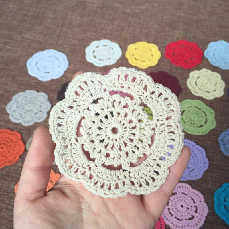 Retro Crochet Coasters Table Mat 10cm Round Handmade Mori Doilies Cup Pad Shooting Props Flower Lampshade 12pcs Wholesale