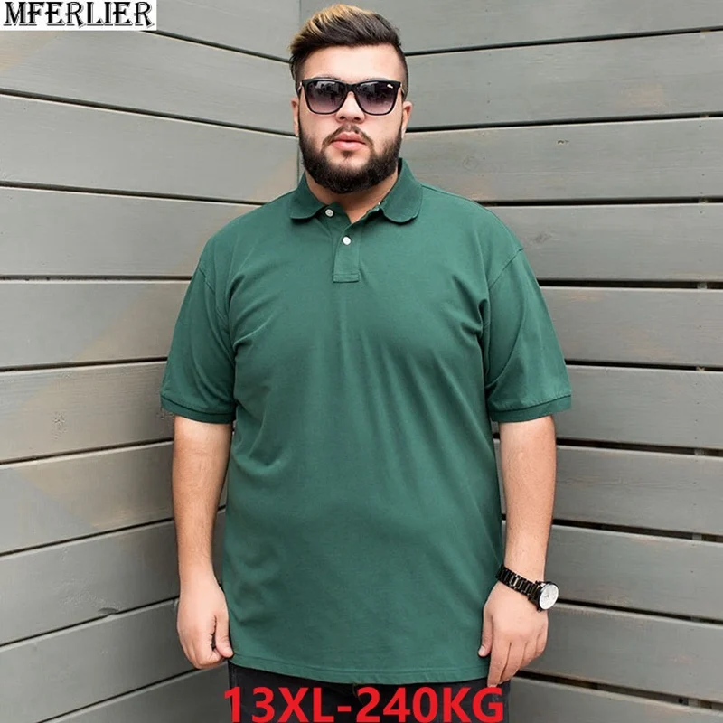 

men summer short sleeve t-Shirts turn-down collar plus size big 8XL 9XL 10XL 12XL tees 58 60 62 64 green cotton shirt tops blue