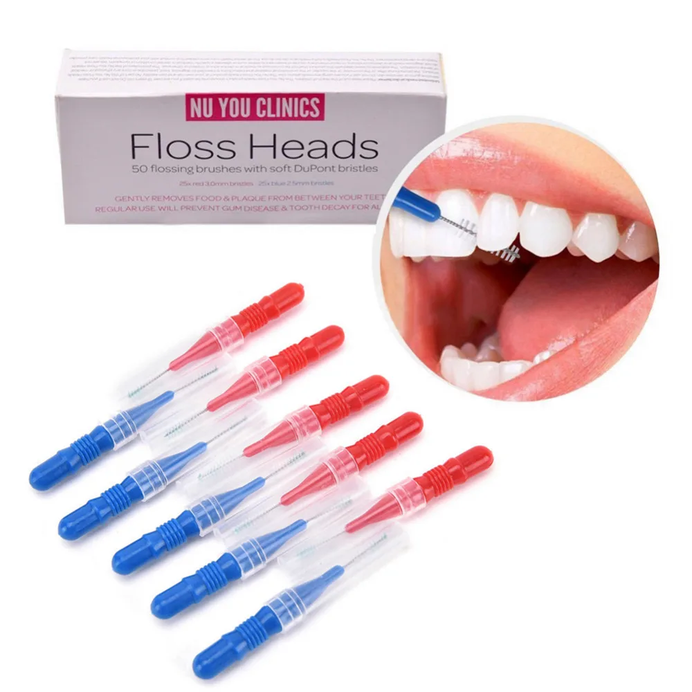 

50 pcs/pack Tooth Brush Flossing Head Oral Hygiene Dental Flosser Interdental Brush Toothpick Healthy For Teeth Head Tooth Pick