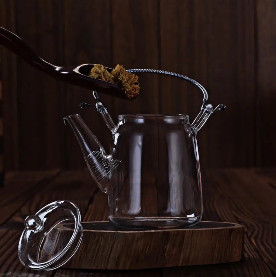 Glass loop-handled teapot use for flower tea,300ml lifting handle teapot with infuser glass pots with stainless steel filter