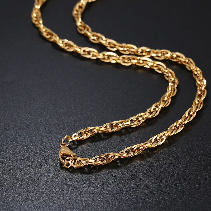 CACANA 316L Stainless Steel Chain Necklaces For Man Women Gold Silver Color For Pendant 0.4cm Double Buckle Donot Fade Jewelry