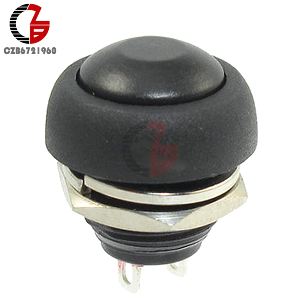 2Pin 12mm 1A 250V PBS-33B Waterproof Momentary Push Button Switch Mini Round Switch ON OFF Switch Red Black Green Blue White