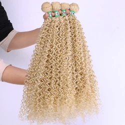 Extensiones de cabello rizado Afro para mujeres negras, extensiones de cabello sintético de alta temperatura, Color marrón dorado