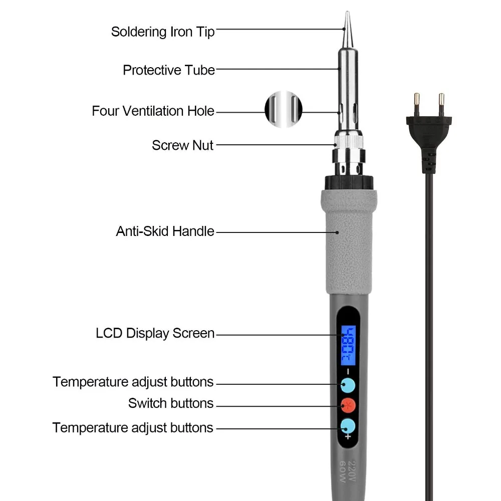 Chanseon EU Pulg LCD Display Electric Soldering Iron 60W 220V/110V Adjustable Temperature Soldering Iron Tip Welding Tools