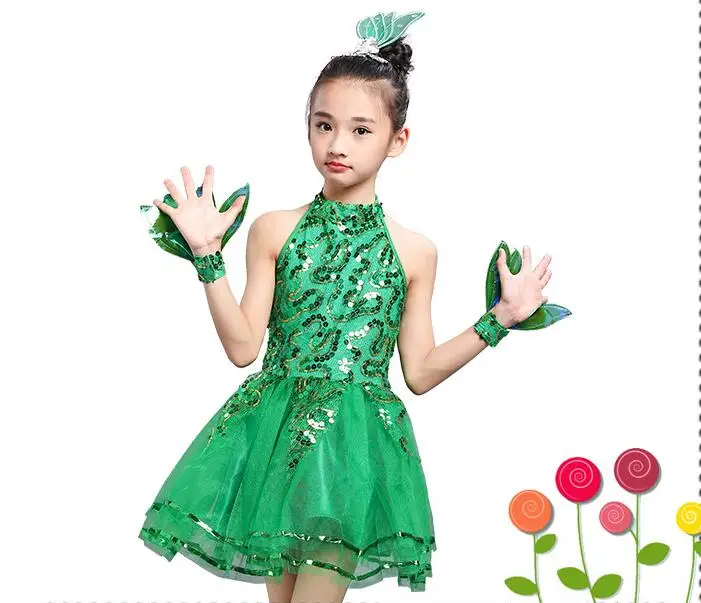 2019 Sexy green Latin Salsa Dompetition Dresses Girls Rumba Ballroom Tango Dresses Performance Dance Costumes For Kids