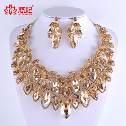 Gorgeous Champagne Color Jewelry Sets For Bridal Wedding Party Necklace And Earrings  Dubai Fashion Big Dress Accessories