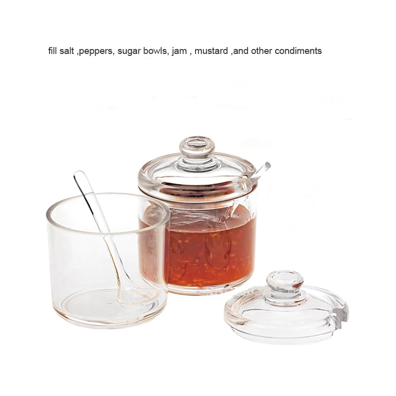 Transparent Acrylic Seasoning Holder, Durable Sugar Bottle, Plastic Saltroom with Scoop, YAB008