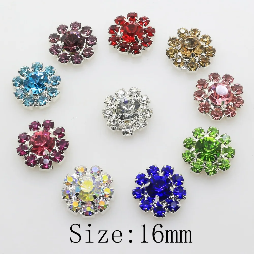 New 10Pcs/lot 16mm Flat back Crystal Rhinestone Button DIY Decoration button for wedding decoration Diy Alloy Bow Accessories