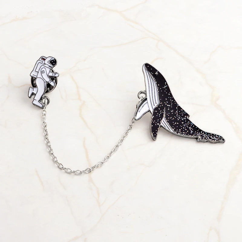 Space pin Astronaut and whales Cartoon brooches Pins Fish Lapel pins Badges Women jewelry Pins wholesale Gift for her