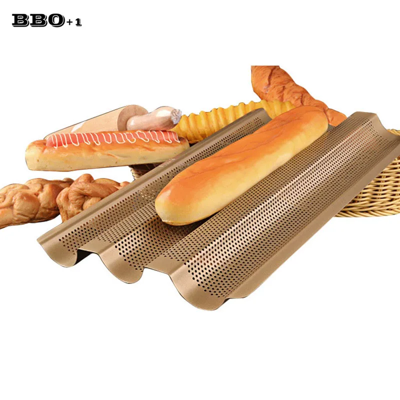 Nonstick Gold Baguette Frame Rack Heat Resistant Baguette French Bread Baking Tray Carbon Steel Baguette Bread Baking Mold Pans