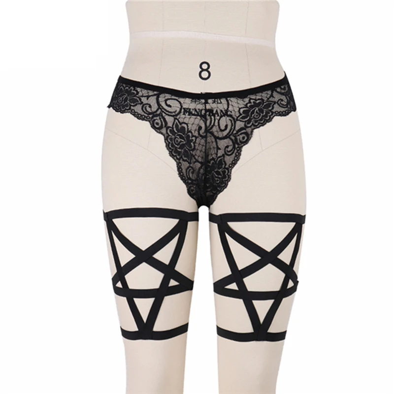 

Harajuku Pentagram Harness Women 1 Pair Leg Garter Sexy Black Stockings Suspenders Belt Garters Polyester Body Harness P0052