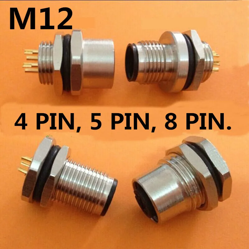 Conectores de bloqueo M12, 4 pines, 5 pines, 8 pines, enchufe de aviación, adaptador de conector de Panel de cable macho y hembra