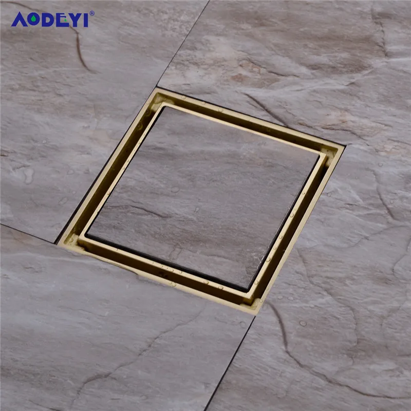 AODEYI-Desagüe de latón para ducha, desagüe de suelo de baño, inserción de azulejos, rejillas cuadradas antiolor, 100x100