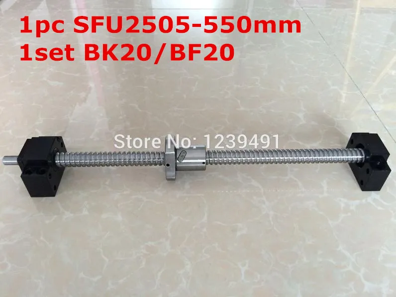 SFU2505 - 550mm ballscrew with end machined + BK20/BF20 Support CNC parts