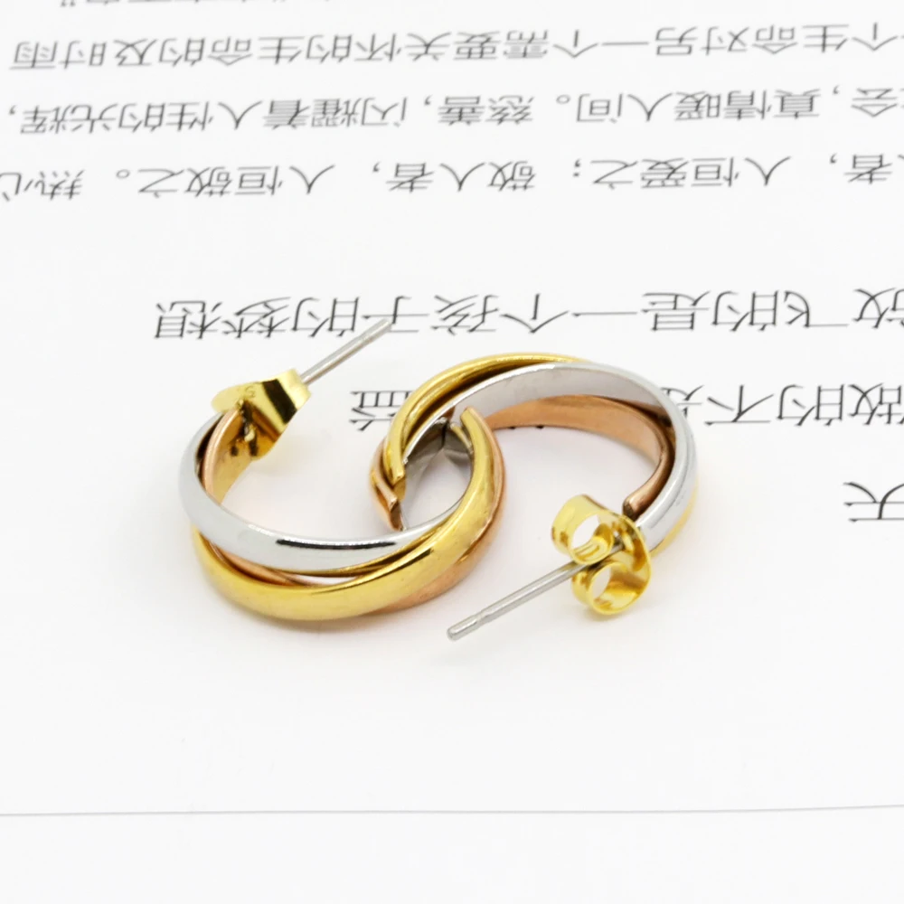 Top Quality Classical 3 Rounds Rose Yellow White Gold Gold Colour Stud Earrings Fashion Jewelry Lover Earrings Wholesale
