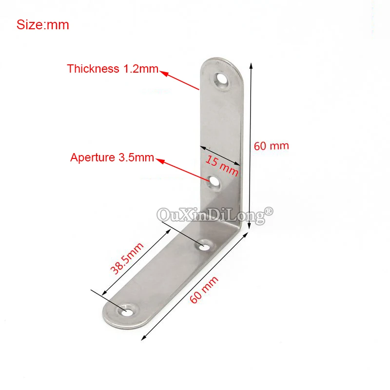 100PCS Stainless Steel L Right Angle Corner Braces 60x60x15mm Furniture Support Brackets Board Frame Shelf Reinforced Connectors