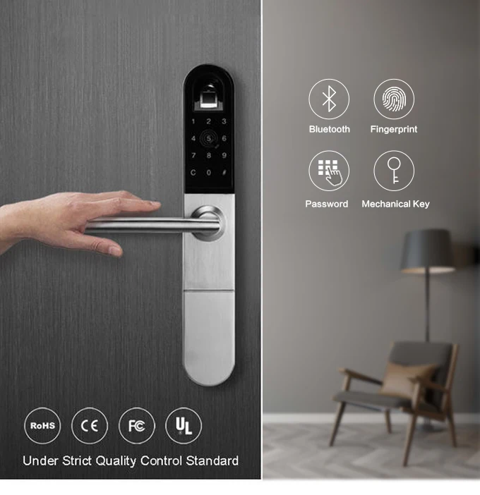 European Bluetooth WiFi Biometric Fingerprint Door Lock For Aluminum sliding or swing door with 3585 mortise for outdoor