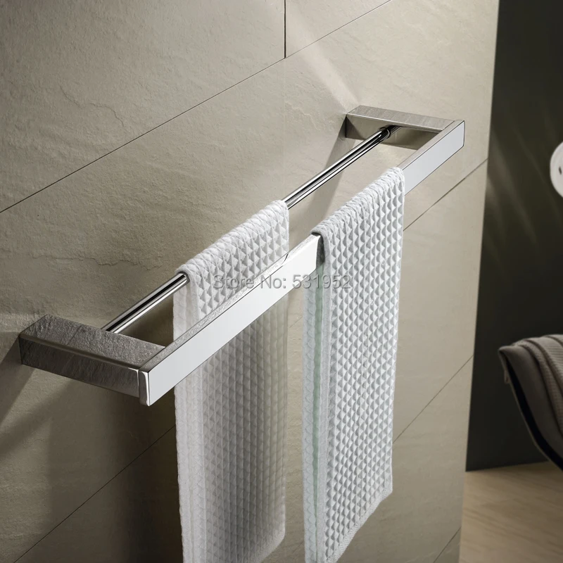 Chrome Polished Double Towel Bar Square Bath Towel Rack for Bathroom Hand Towel Holder Stainless Steel Towel Hanger Heavy Duty