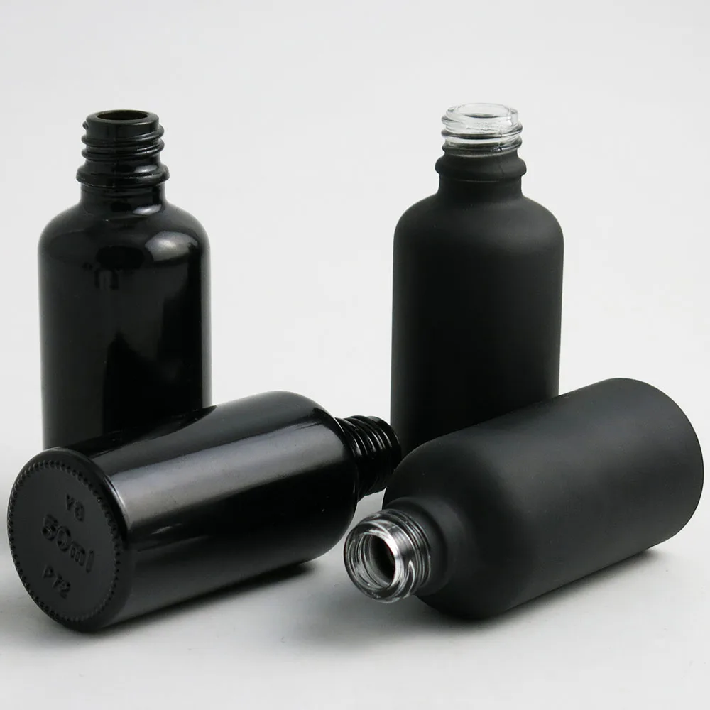 ขวดน้ำหอมแก้วสีดำแบบพกพาขนาด 50 มล. จำนวน 10 ขวด แบบด้าน/เรียบ พร้อมหลอดหยด สำหรับน้ำมันหอมระเหย สารเคมี น้ำหอม และเครื่องสำอาง