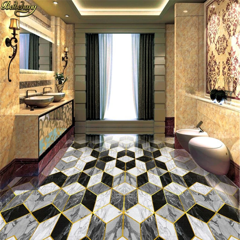 beibehang Custom Photo Wallpaper 3D Self Adhesive PVC Floor Hotel Hall Art Tile Parquet Stones Toilet 3d Flooring Wall paper