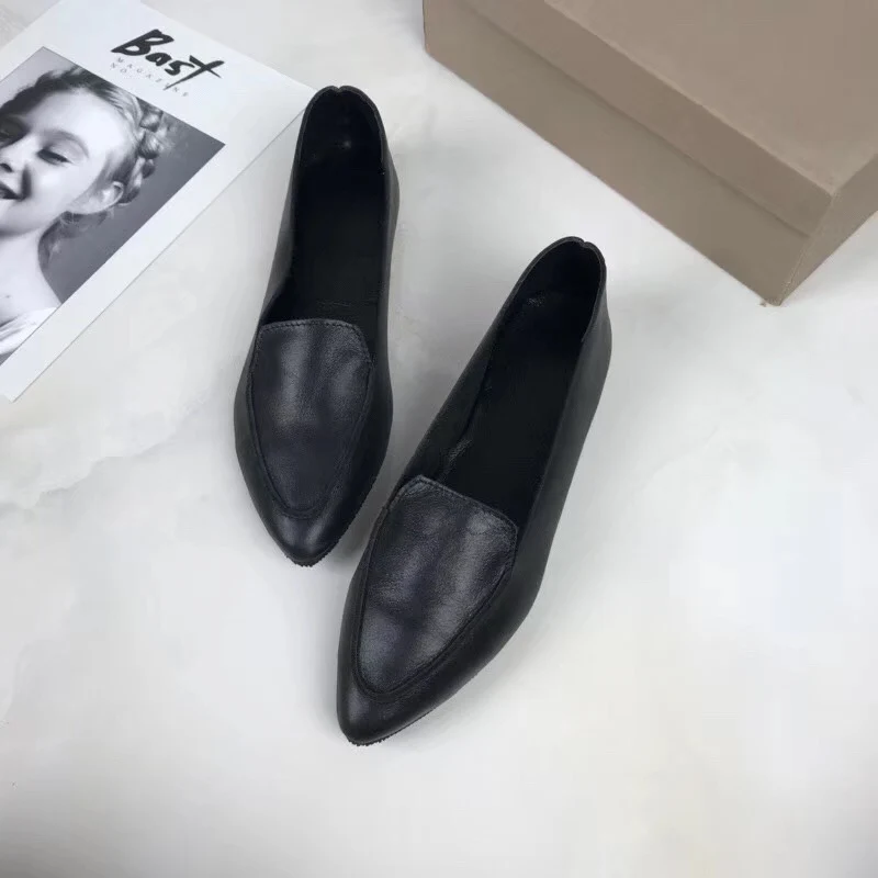 New 100% Genuine Leather Women Flats shoes Comfortable soft Pointed Toe Solid Pregnant Driving Ladies Loafers Shoes