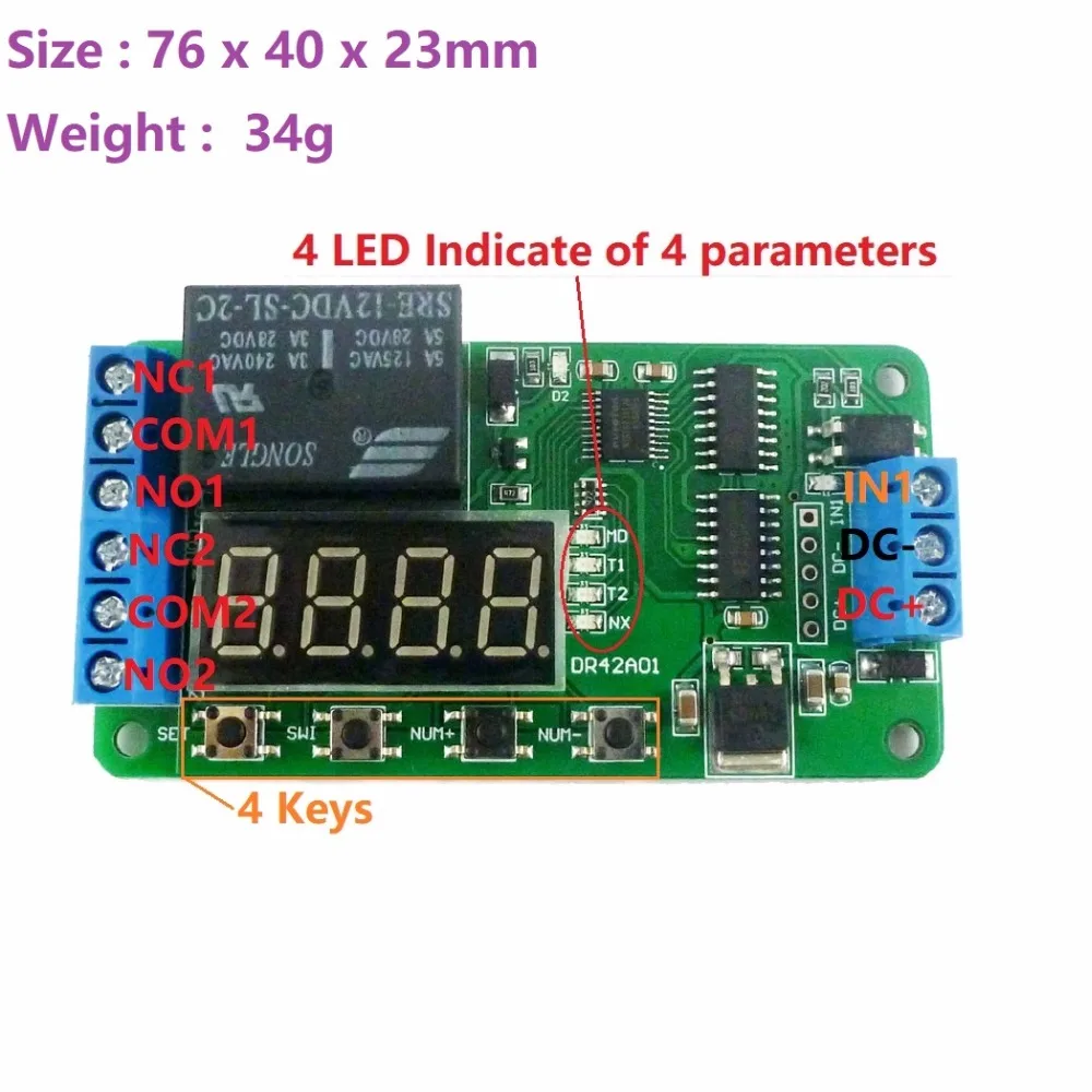 DPDT Delay Relay CH DC 12V Dual Multifunction Time Switch Turn on/off PLC Module For Polarity switching Stereo Audio