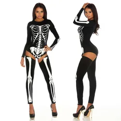 Scary Zombie Costume Skeleton Skull Bodysuit Suit Carnival Party Dress Up Halloween Costume for Adult Women