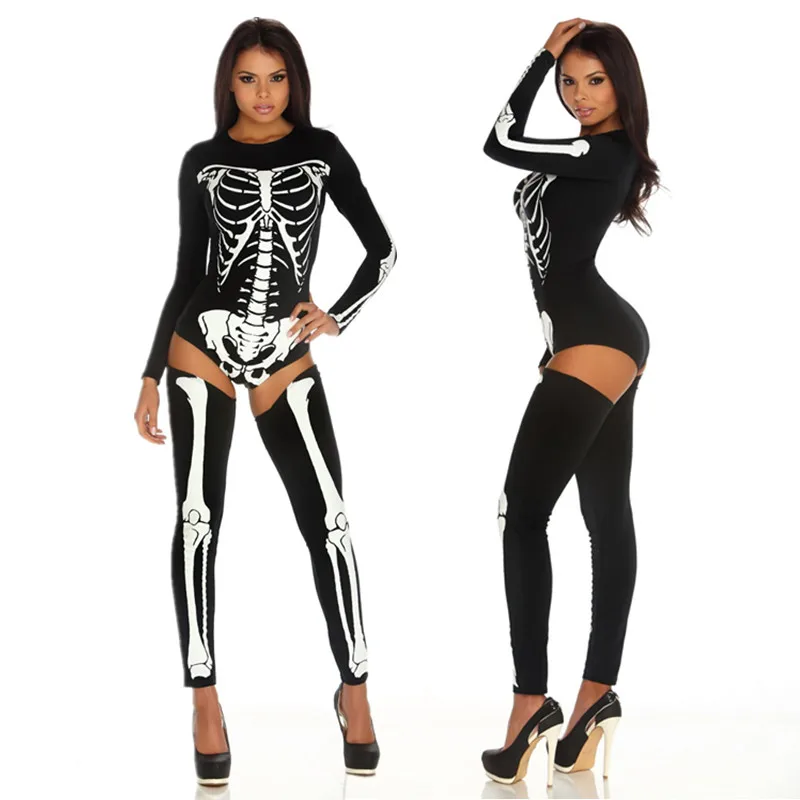Straszny kostium Zombie szkielet czaszka body garnitur sukienka na karnawał Up kostium na Halloween dla dorosłych kobiet