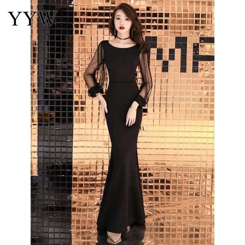 Elegant Celebrity Party Mermaid Dress Women Wine Red Long Sleeve Rhinestone Chain Fishtail Long Party Dress Club Formal Vestidos