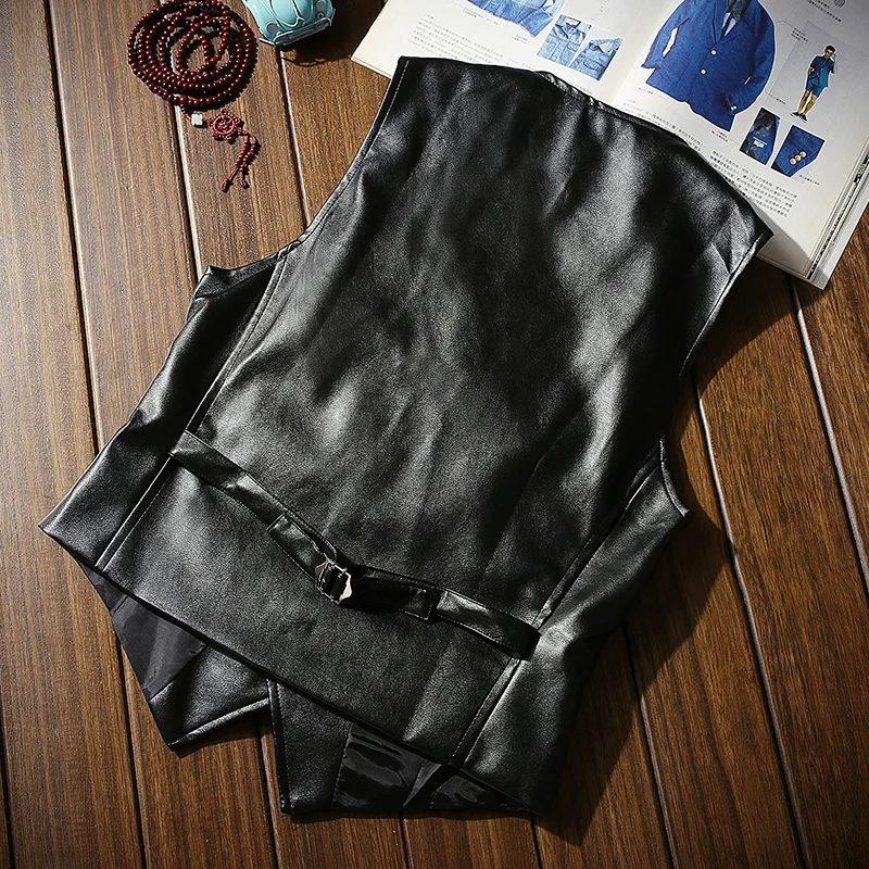 PU Coat New Arrival Men Fashion Vest Single Breasted Design Men's Sleeveless Vests Dress Slim Fit Outwear Hot Vests MQ296 image 4
