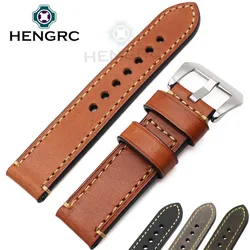 Genuine Leather Watchband Bracelet 24mm 22mm 20mm Thick Watch Strap Belt With Metal Steel Buckle Watch Accessories