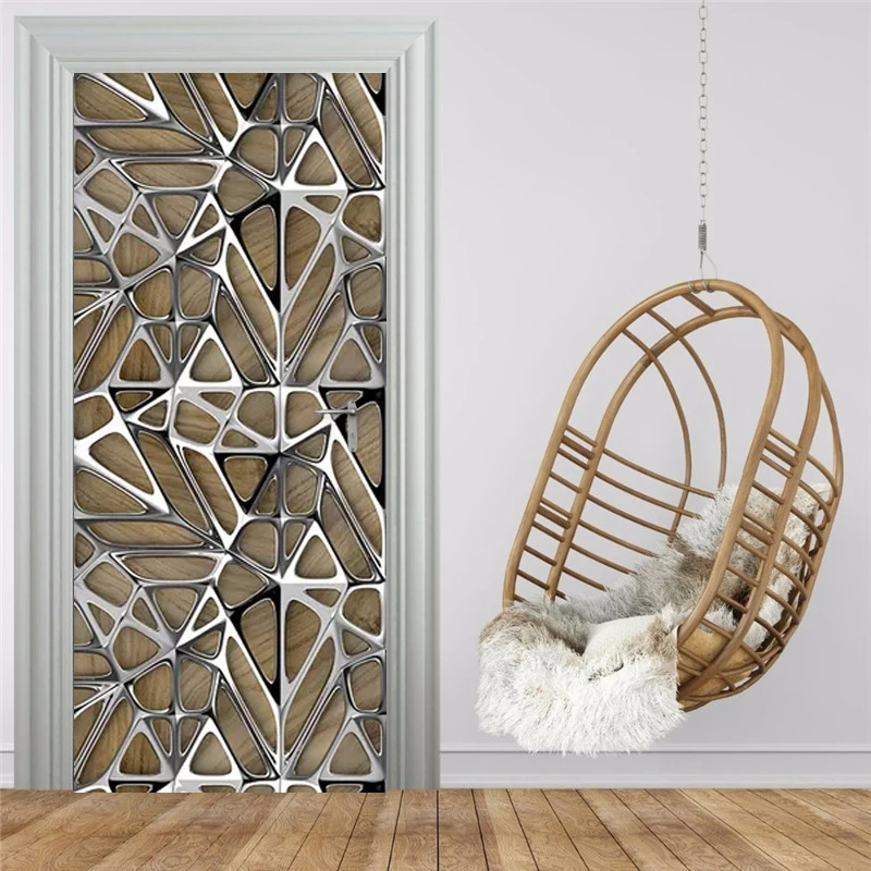 

Modern Art Geometry Door Sticker 3D Imitation Metal Texture Photo Wallpaper Living Room Study Luxury Home Decor Wall Stickers