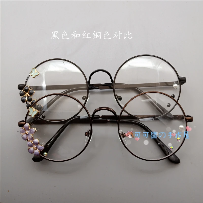 

Lolita soft sister flat glass frame metal restoring ancient ways round harajuku Japanese girl who decorative glasses blossoms