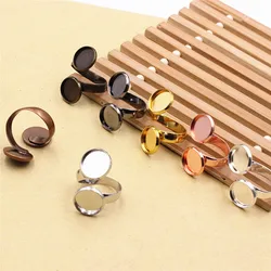 Ajuste de cabujones de cobre de 12mm, anillo de doble cabeza redondo en blanco, ajuste de bisel, bandeja, Base de anillo de cabujón para fabricación DIY, 5 unids/lote K06079